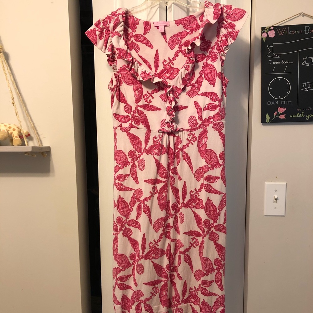 Lilly midi dress with pink shells
